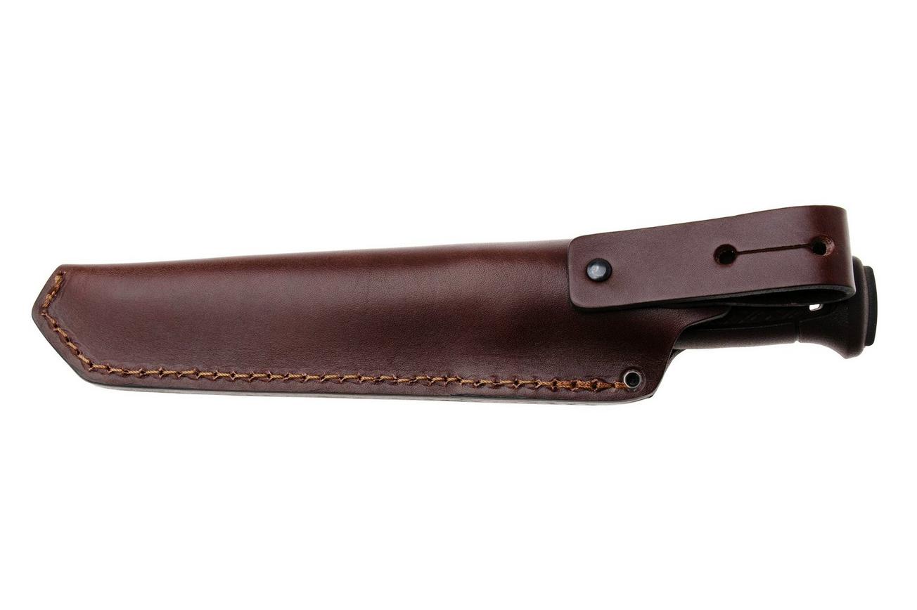 Morakniv Garberg Grand BlackBlade (C) 14640 Carbon Steel, Brown Polymer, bushcraftmes, leren foedraal