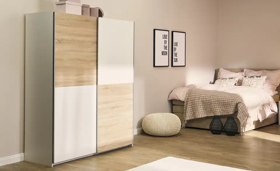 Schwebetürenschrank, 2-türig Time 170 cm Schachbrett sägerau