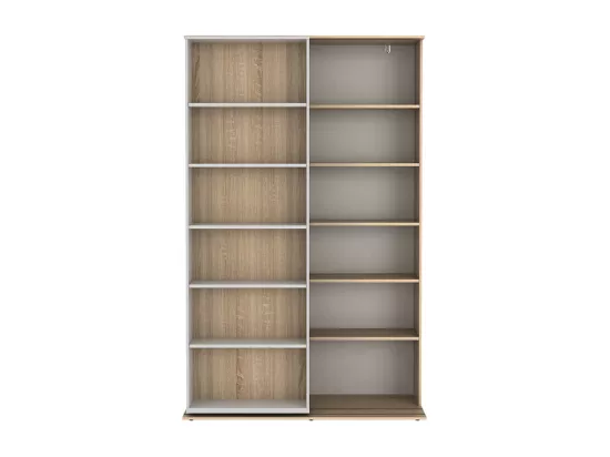 Bibliothèque coulissante avec 18 niches - Naturel et blanc - PRALI
