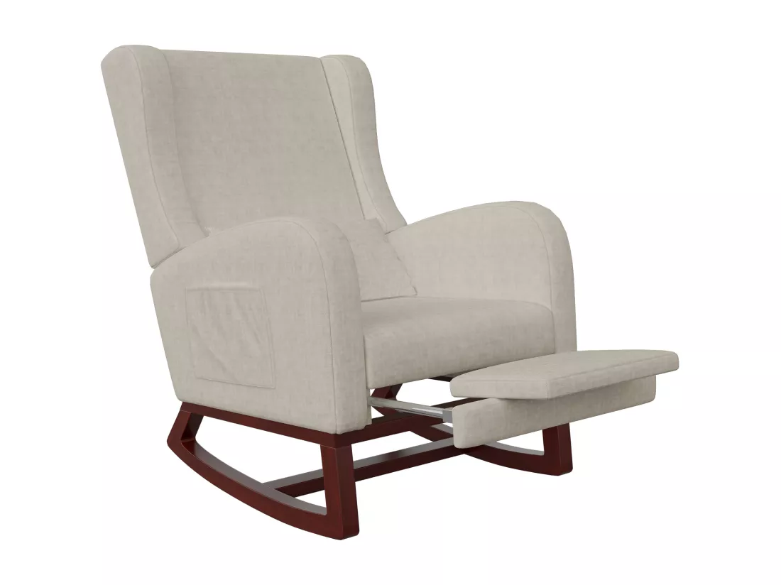 Fauteuil à bascule, Chaise à Bascule avec Repose - Jambes Rétractable Chaise avec Dossier Haut en Bois Massif Chaise Berçante pour Salon, Chambre, Jusqu'à 150 kg - Beige