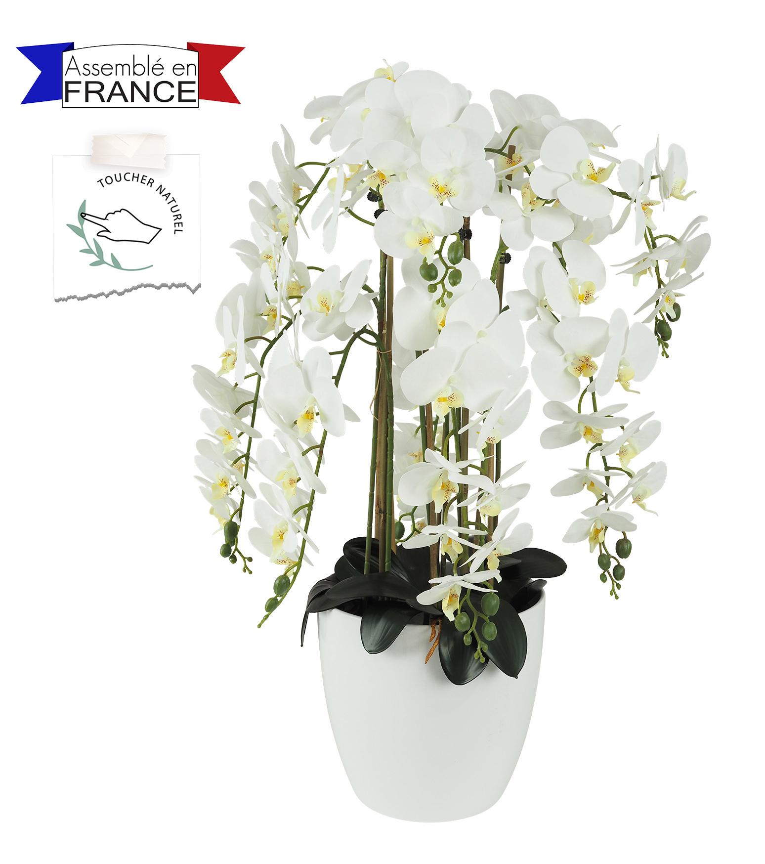 ORCHIDEES X9 BRANCHES FLEURS TOUCHER NATUREL BLANC H.87CM