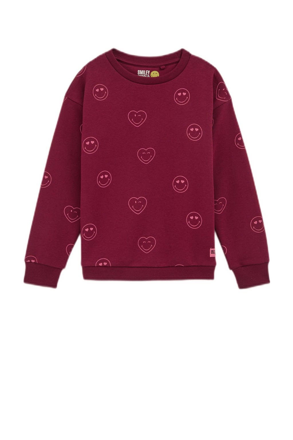 WE Fashion sweater met all over print donkerrood/roze