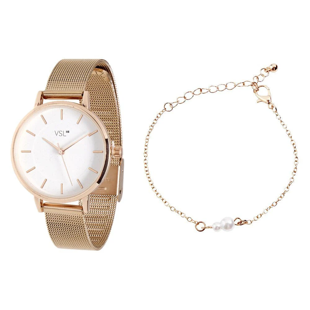 Ensemble montre et bracelet femme rose gold
