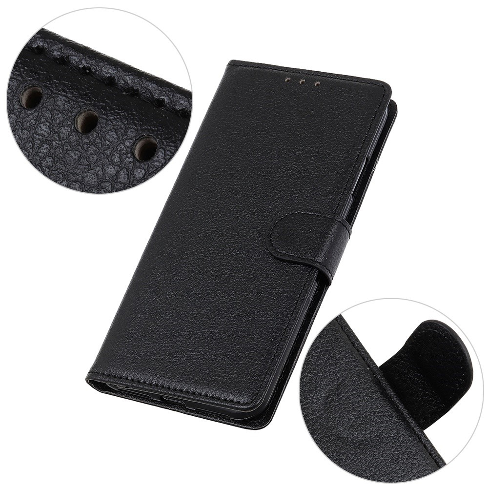 Samsung Galaxy A34 5G Leder Tasche Flip Cover Litchi Look - Schwarz