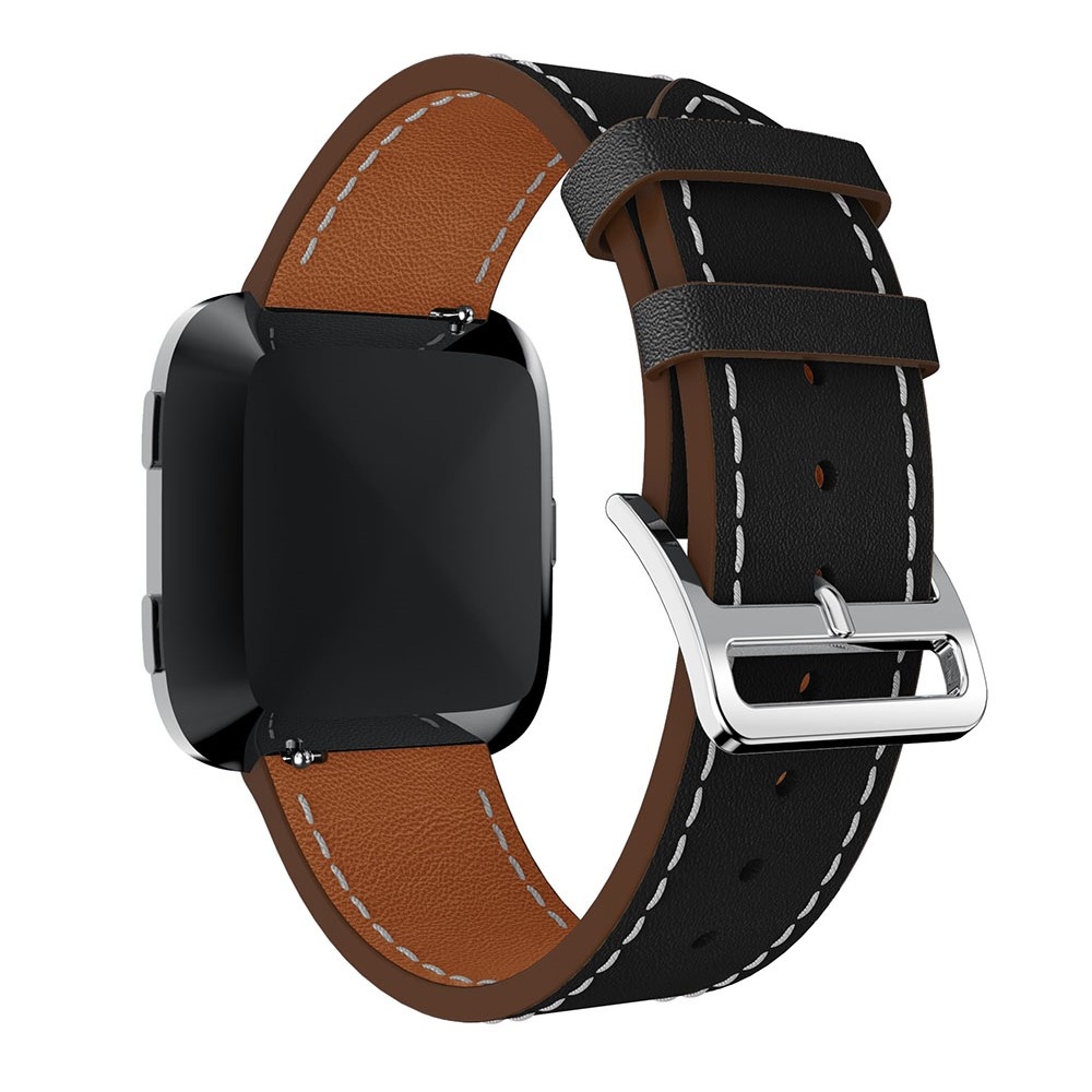 Fitbit Versa / Versa 2 / Versa Lite Echtleder Ersatz Armband mit Metallverschluss - Schwarz