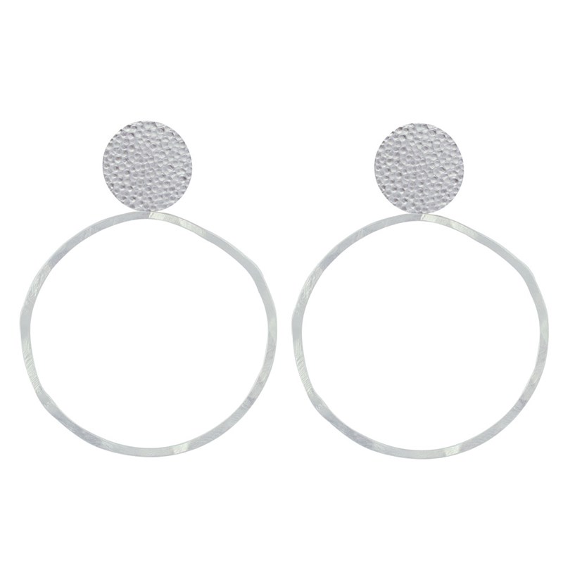 Boucles d'Oreilles Clous Laiton Mat Pastille Martelée et Anneau Vague