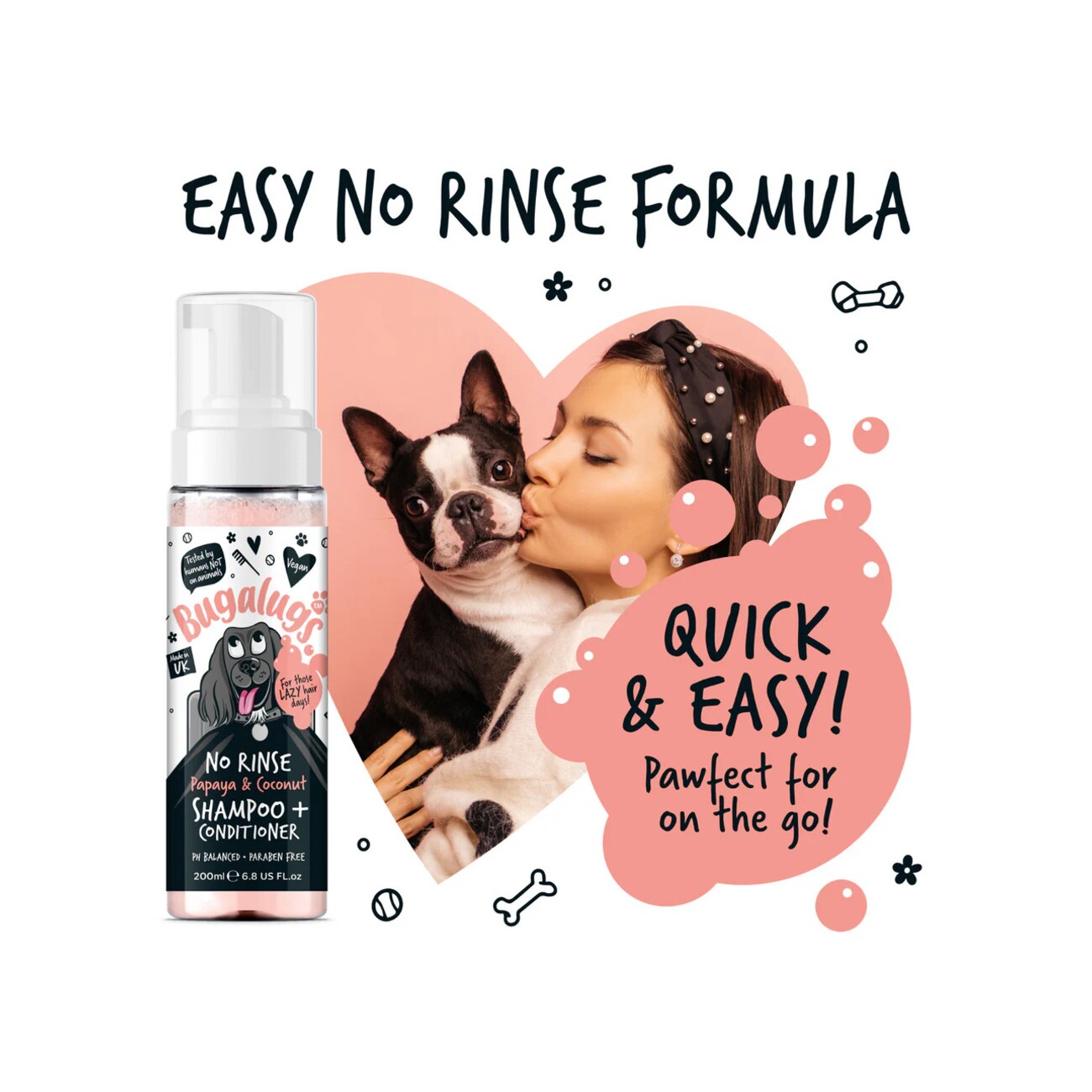 Bugalugs Papaya Coconut 2-in-1 No-Rinse Shampoo & Conditioner – Praktische Pflege für Hunde- und Katzenfell