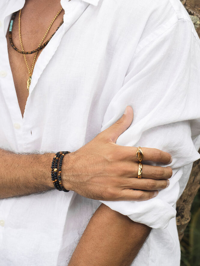 Nialaya The Mykonos Collection - Brown Tiger Eye, Matte Onyx and Gold Plating Multi