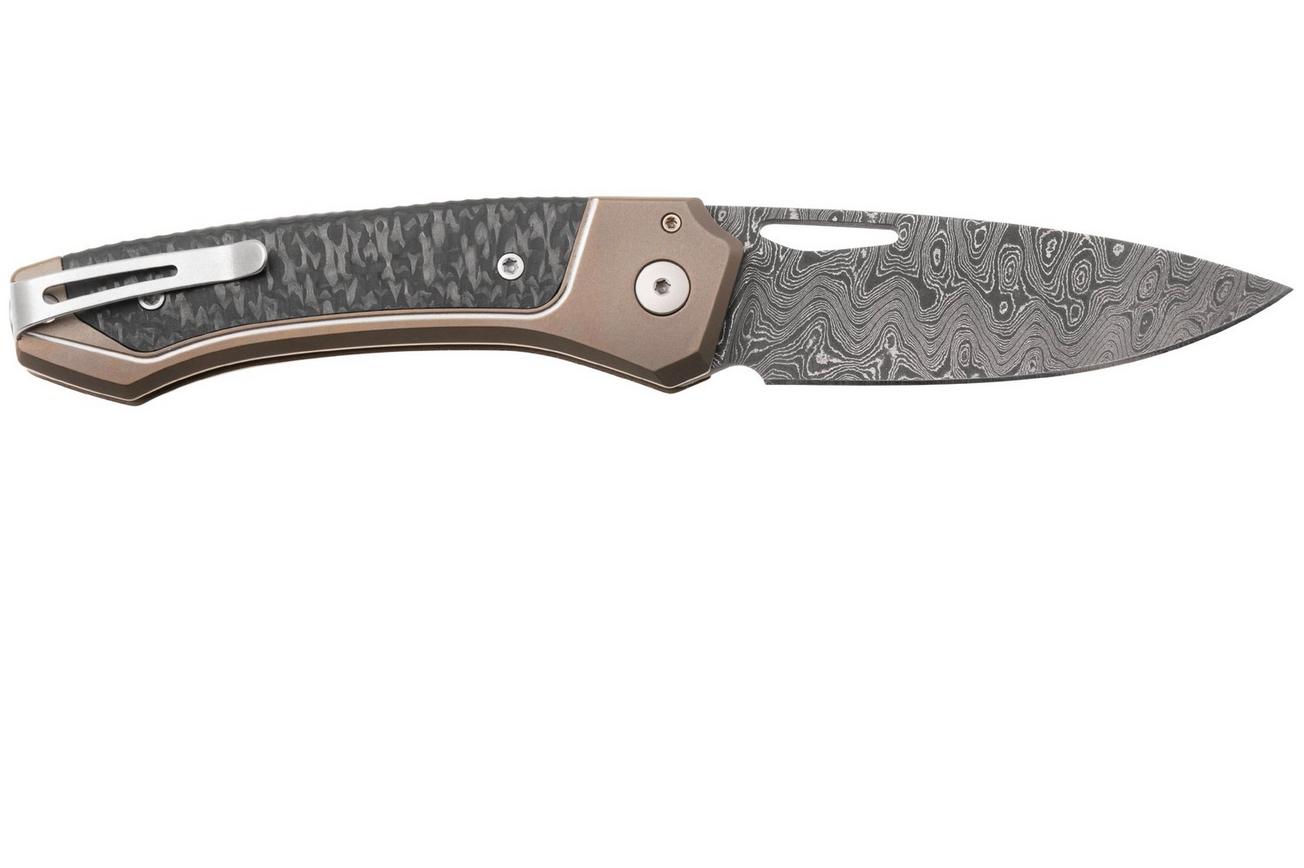 LionSteel Twain Chad Nichols Scrambled Damascus TW-D-BR Bronze Titanium, Carbon Fiber, zakmes, Gianni Pauletta design