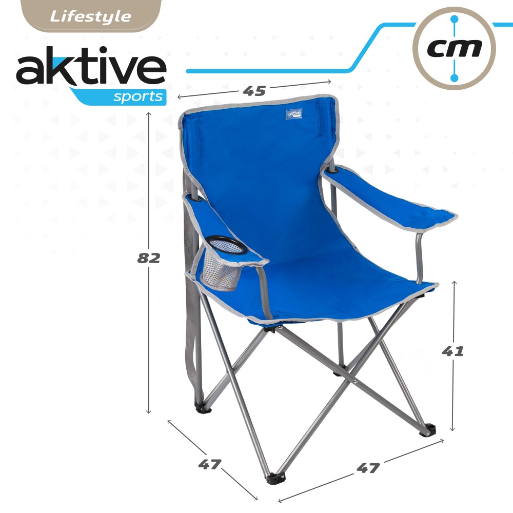 Cadeira de camping dobrável Aktive com porta-copos, azul