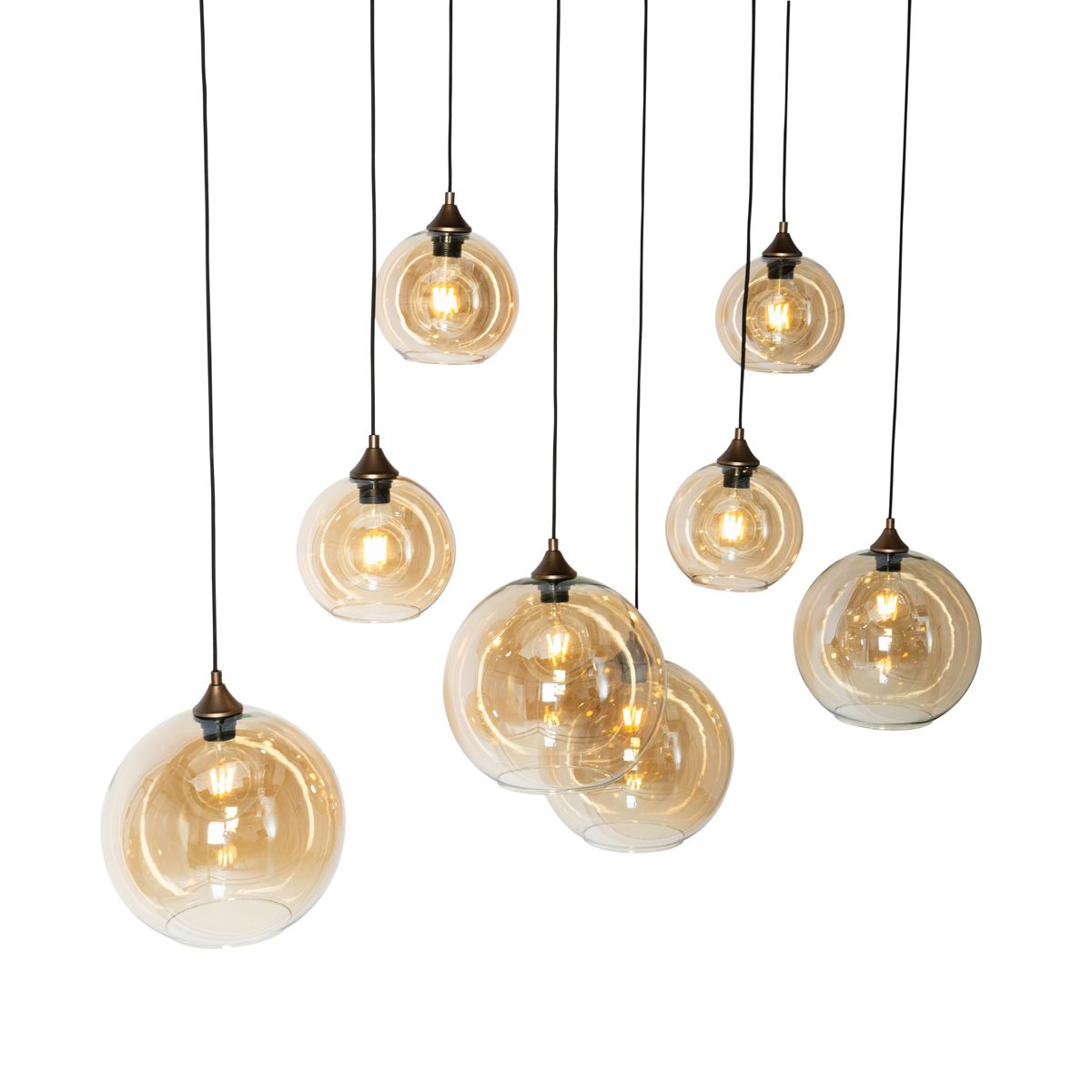 Smart hanglamp donkerbrons met amber glas ovaal 8-lichts incl. 8 Wifi G95 - Sandra