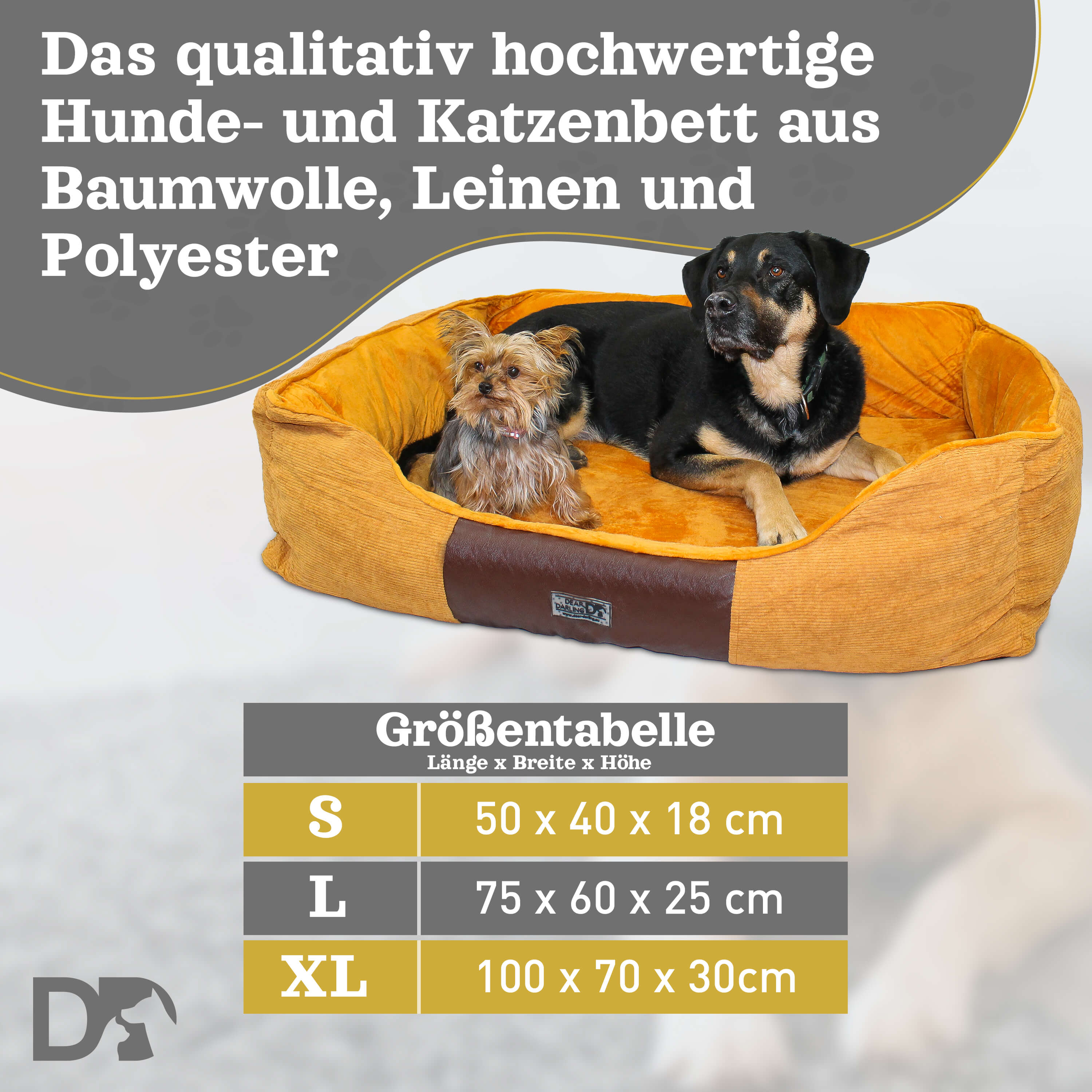 DEAR DARLING DD-04BRL Luxus Hundebett Katzenbett braun Gr. L 75x60cm mit Memoryschaum Matratze