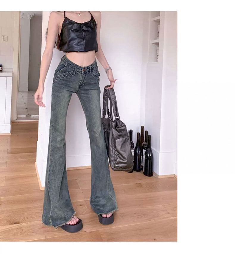 Rosesand - Low Waist Washed Slim-Fit Boot-Cut Jeans