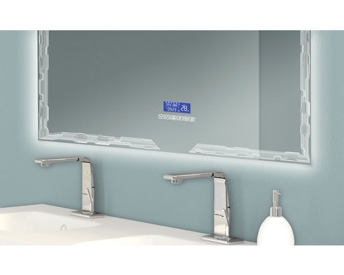LED-badkamerspiegel met multimediafuncties, waaronder touchscreen, Bluetooth, anti-condensfunctie en FM-radio, spiegelverwarming en luidsprekers, 120x90 cm