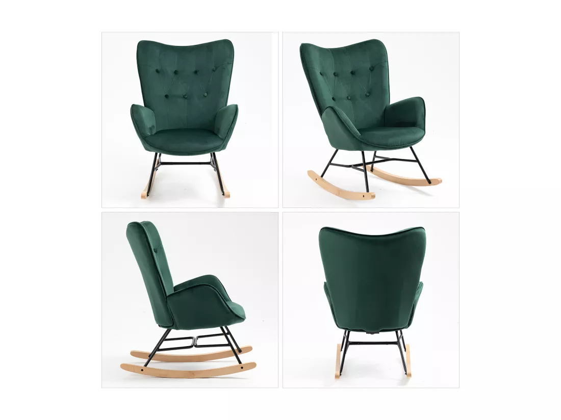 MEUBLES COSY Fauteuil à Bascule Allaitement Rocking Chair Scandinave Chaise Loisir Revêtement en Velours avec Pieds en Bois Massif pour Salon, Chambre, Le Balcon, Vert
