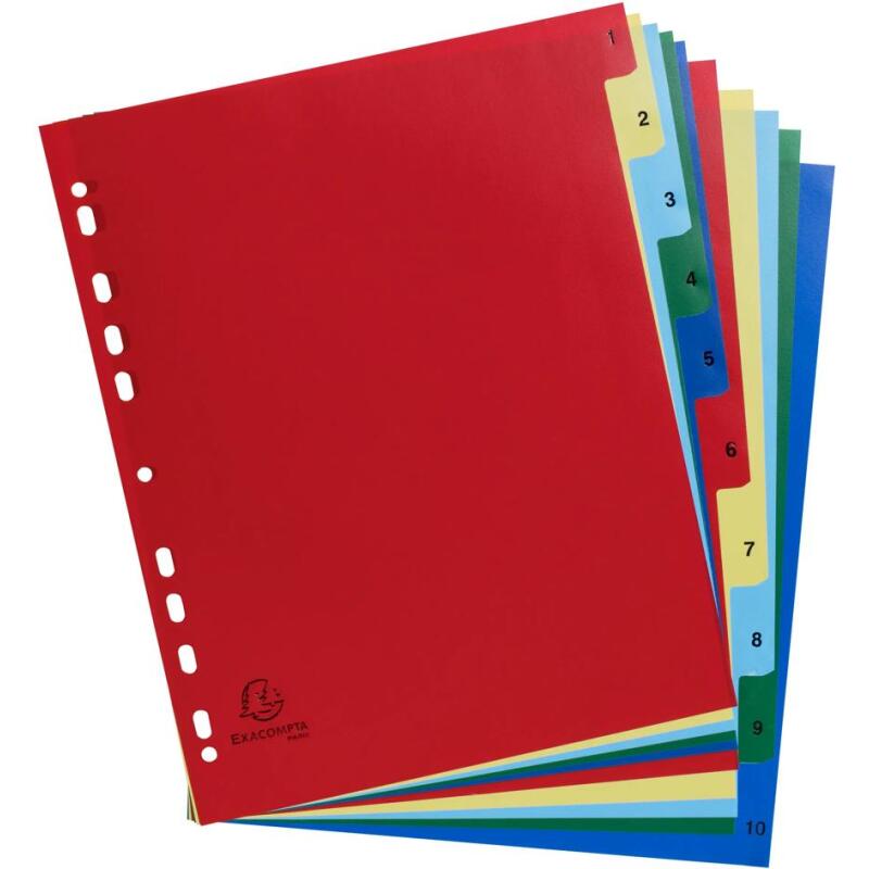 Intercalaires imprimés numériques PP couleurs 12/100e - 10 positions - A4+ - Assorties vives