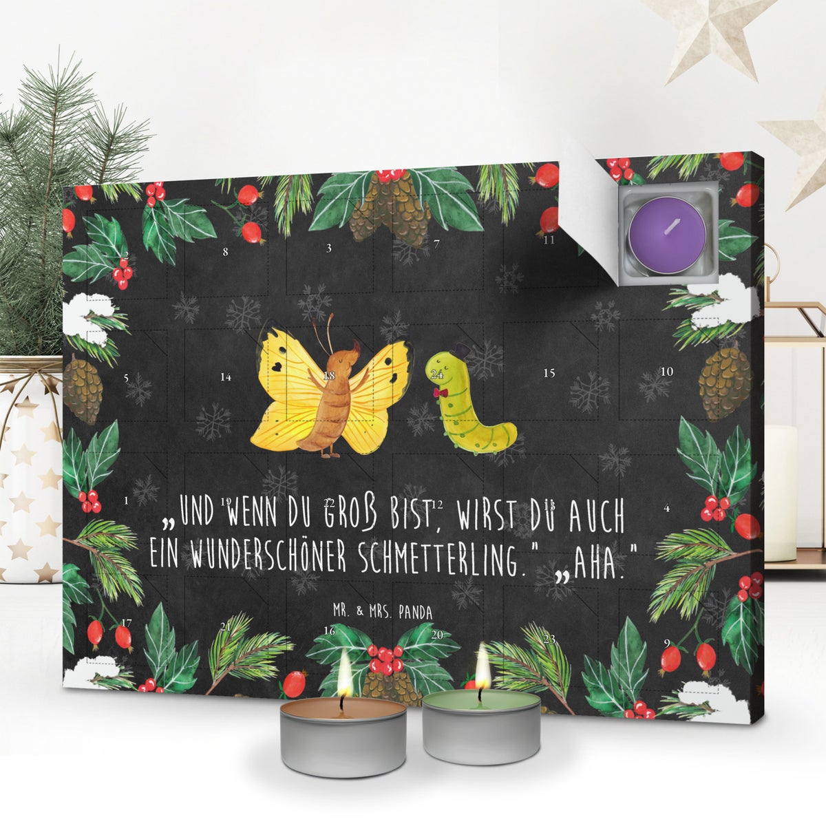 Mr. & Mrs. Panda Geurkaars Adventskalender Rups Vlinder - Zwart