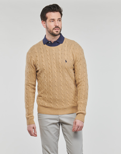 Polo Ralph Lauren - PULL COL ROND EN MAILLE TORSADEE Camel