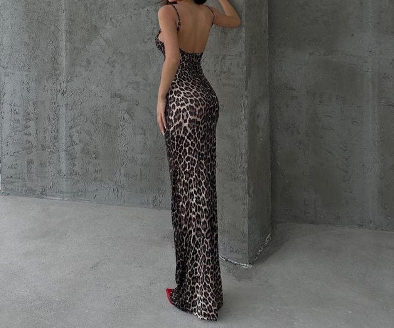 Sugarcoat - Maxi-bodyconjurk met spaghettibandjes en luipaardprint