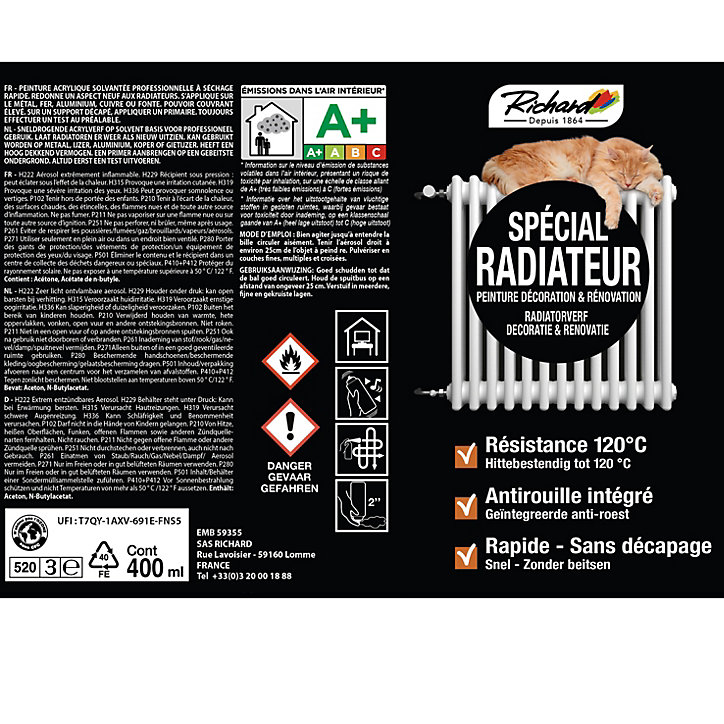 Lot de 2 peinture aérosol spécial radiateur mat Richard blanc 400 ml