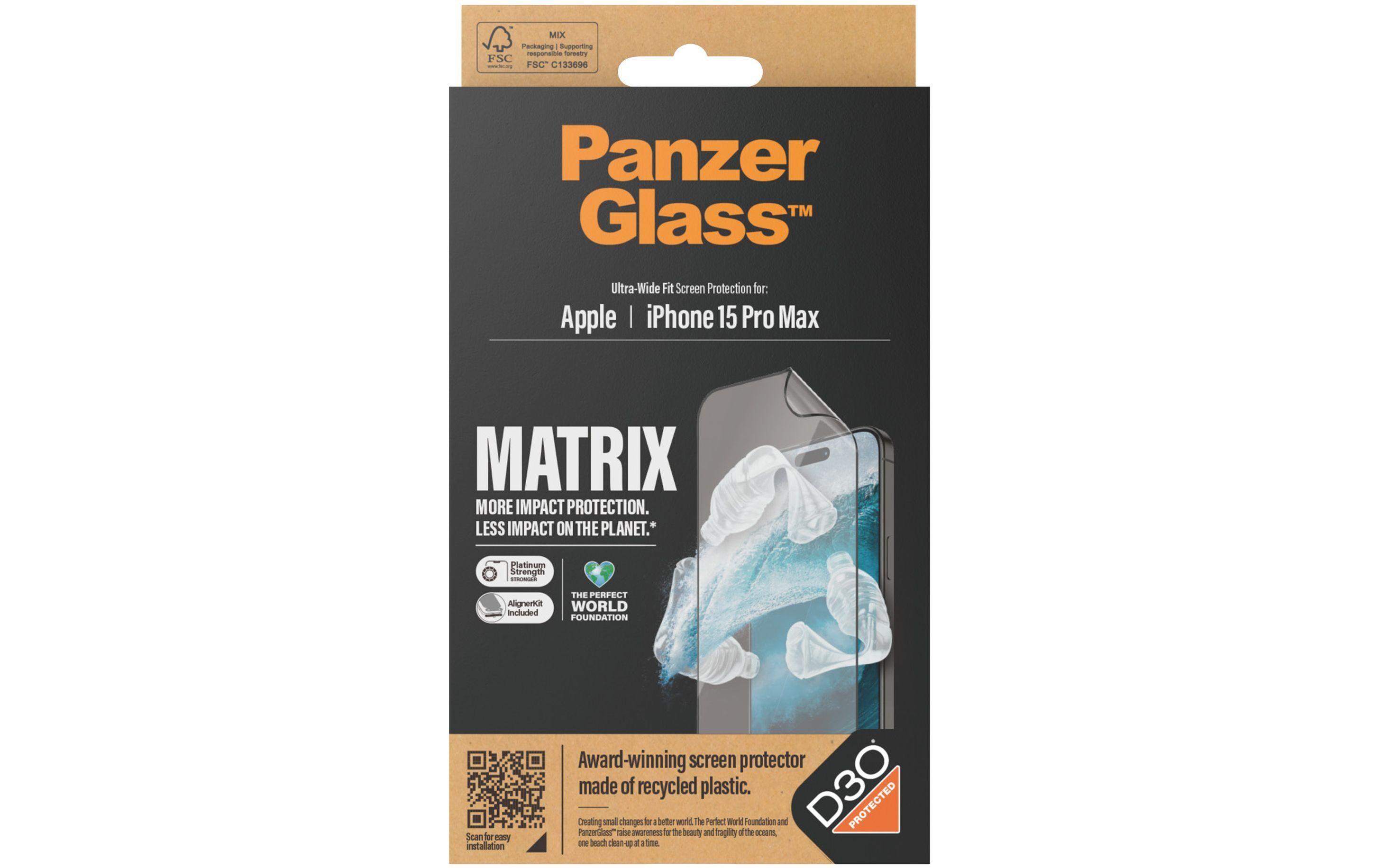 Displayschutz Matrix iPhone 15 Pro MaxDisplayschutzfolie mit Applicator und D30 (Rec. PET) für das Apple iPhone 15 Pro Max