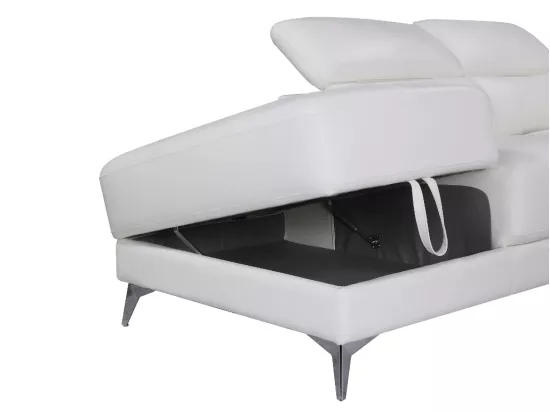 Canapé d'angle relax électrique en cuir PASCALINE - Ivoire - Angle gauche