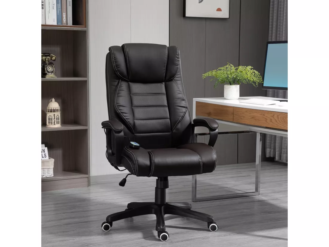 Fauteuil de bureau direction massant grand confort hauteur réglable fonction dossier à bascule revêtement synthétique chocolat