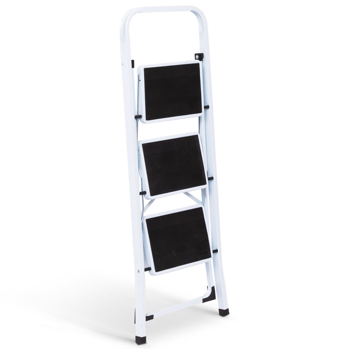 Pratik Garden Marche pieds pliable 3 marches antidérapantes avec garde corps blanc/noir - 44.5x68.5x101.5 cm