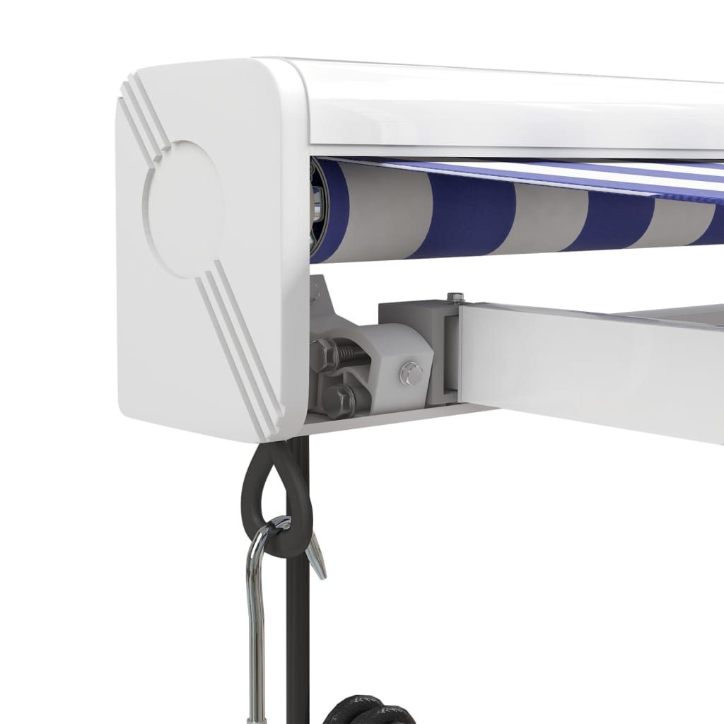 Auvent rétractable bleu et blanc 4,5x3 m tissu et aluminium