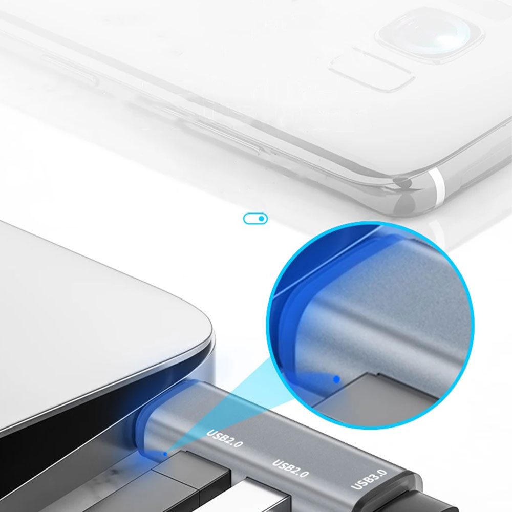 USB (m) auf 2x USB 2.0 / 1x USB 3.0 (w) Daten Adapter Stecker (5 Gbit/s) - Silber