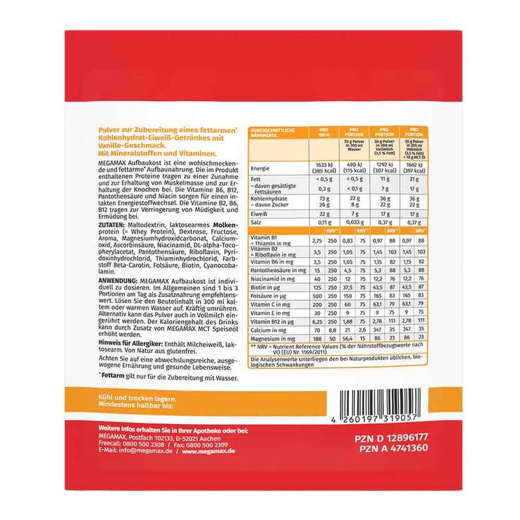 Megamax Aufbaukost Vanille Pulver, 30 g
