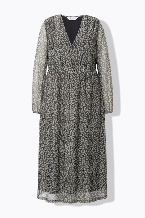 Maxi-Meshkleid, A-Line, Leo-Print, Ballonärmel