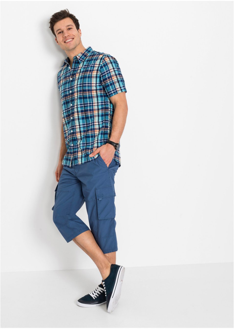 Chemise manches courtes en seersucker confort pour le ventre