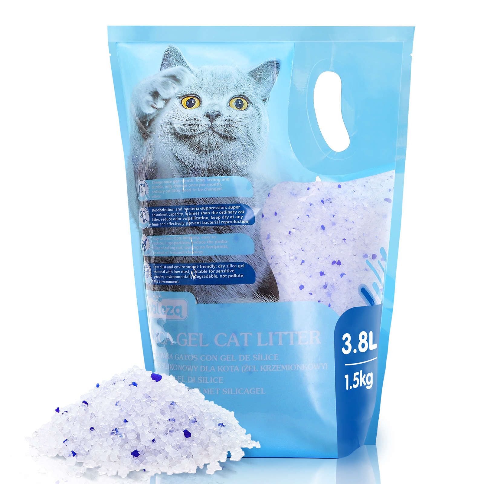 Nobleza - Areia higiênica de sílica para gatos, em gel diamante, 3,8L. Absorvente, confortável e biodegradável.