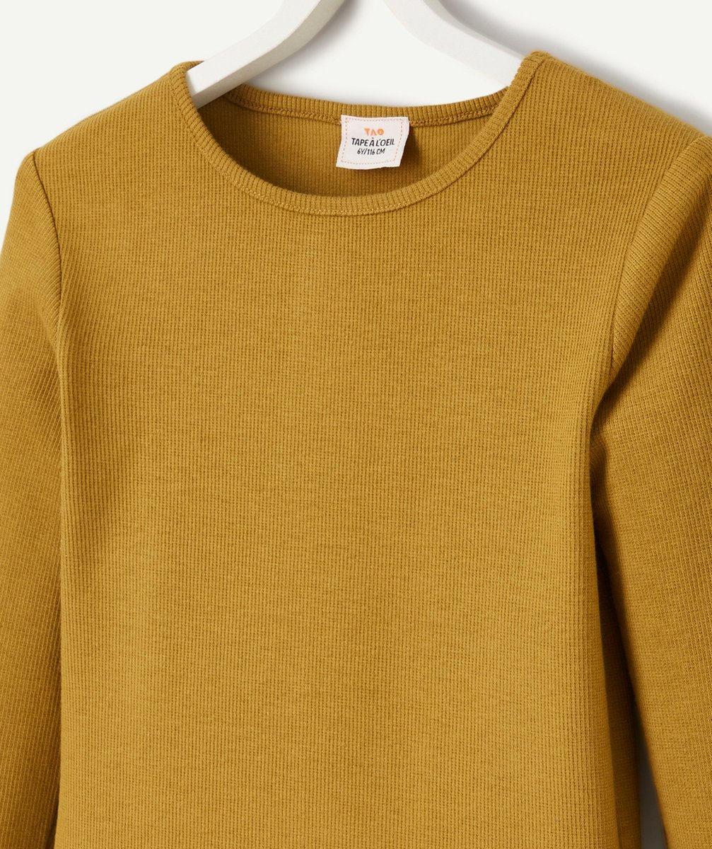 T-SHIRT MANCHES LONGUES FILLE EN COTON BIO JAUNE CÔTELÉ