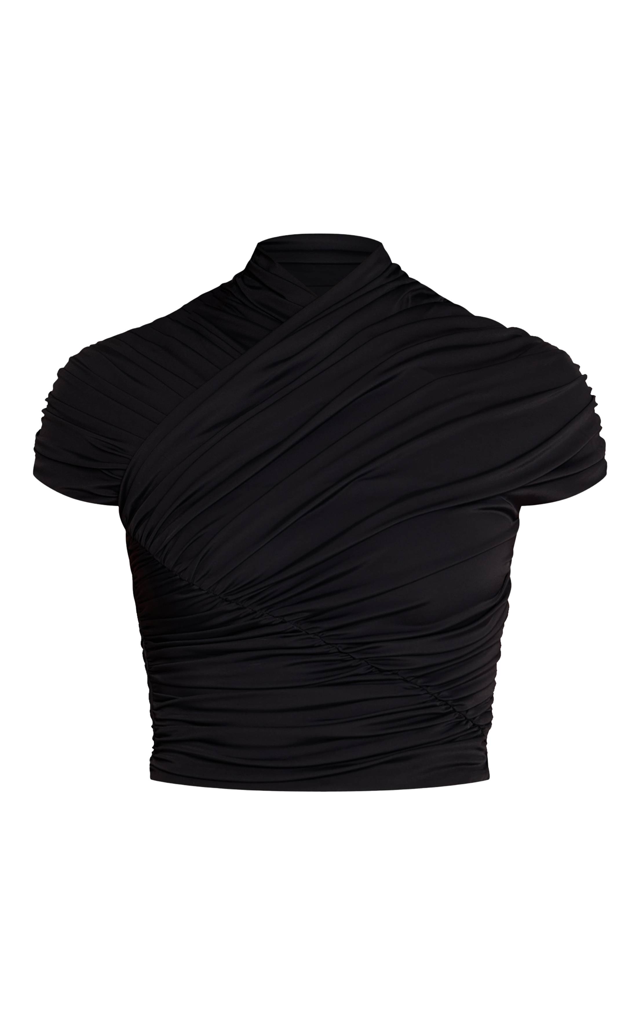 Noir Haut Cache-cœur Froncé Slinky Toucher Doux
