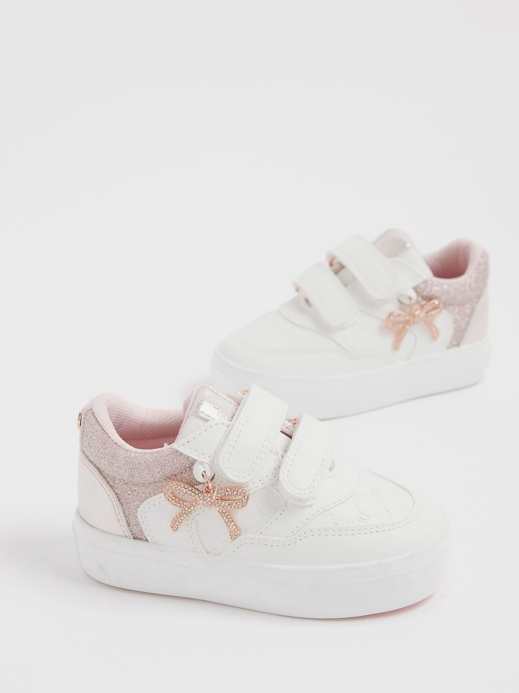 River Island Girls Rose Gold Bow Charm Trainers