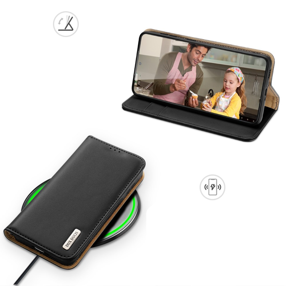 Samsung Galaxy S24 Flip Wallet Cover Echtleder Tasche (RFID Schutz) - Schwarz