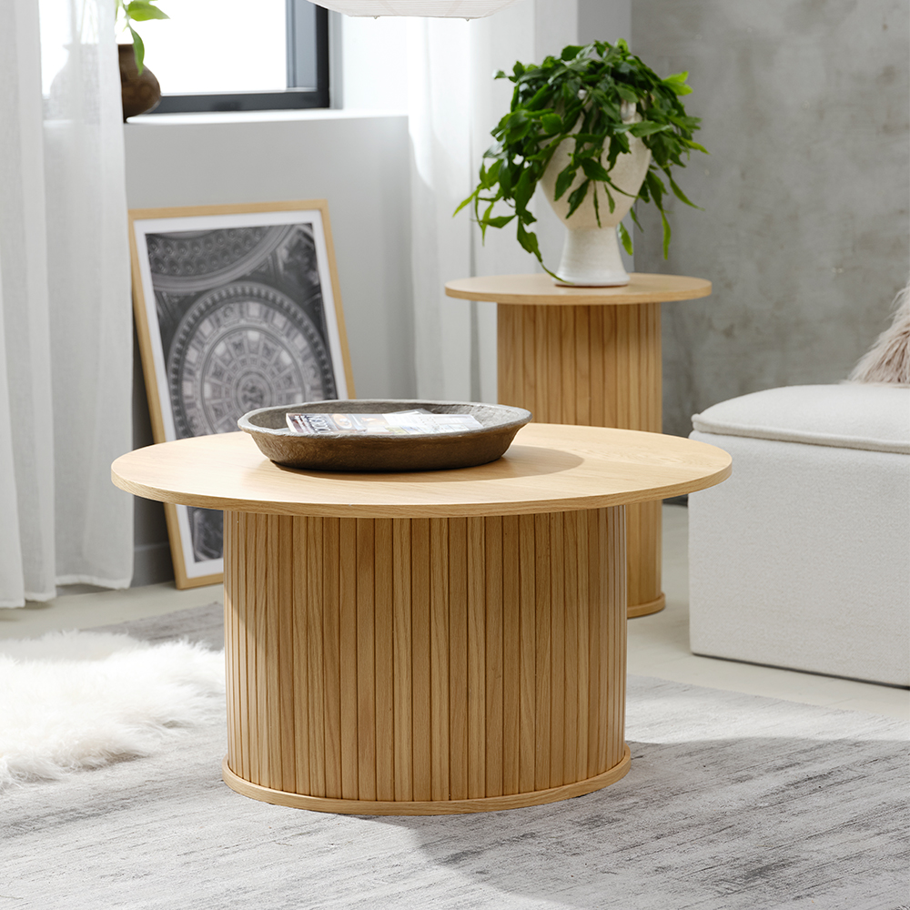Houten bijzettafel Lenn naturel - Ø50 cm Zwart eiken