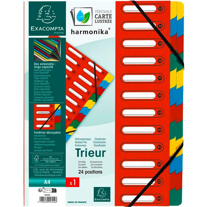 Trieur carte Exacompta Harmonika 24 divisions couelurs assorties