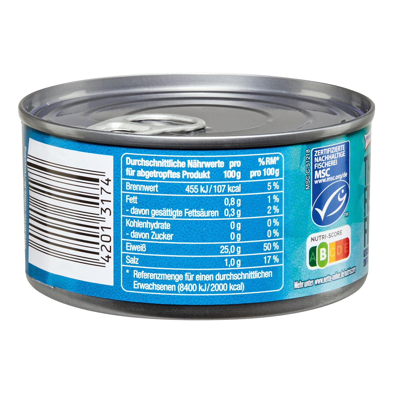Dreimaster Thunfischfilet in eigenem Saft 150 g Abtropfgewicht, 48er Pack