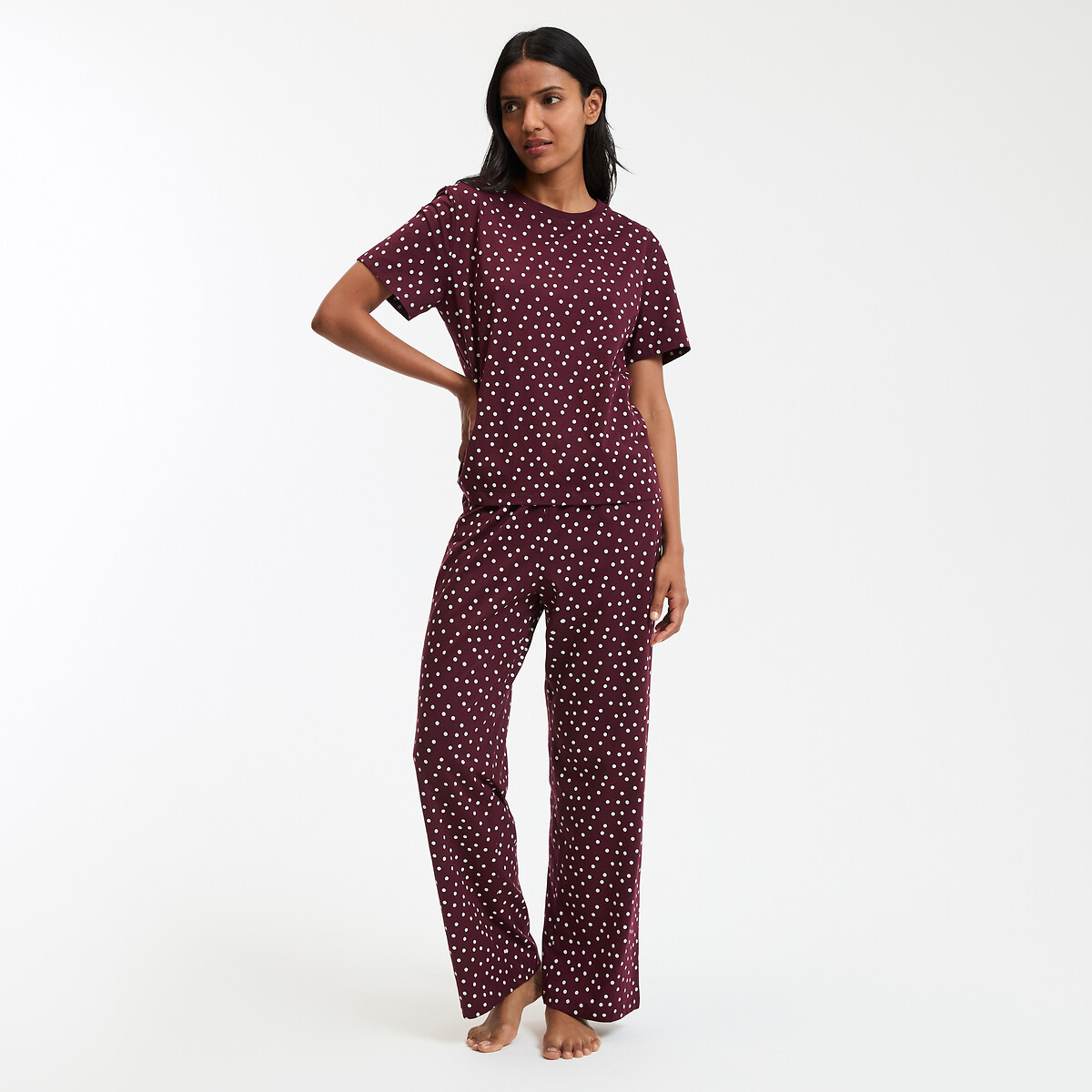COLEÇÕES LA REDOUTE<br>Pijama com estampa de bolinhas, malha de algodão