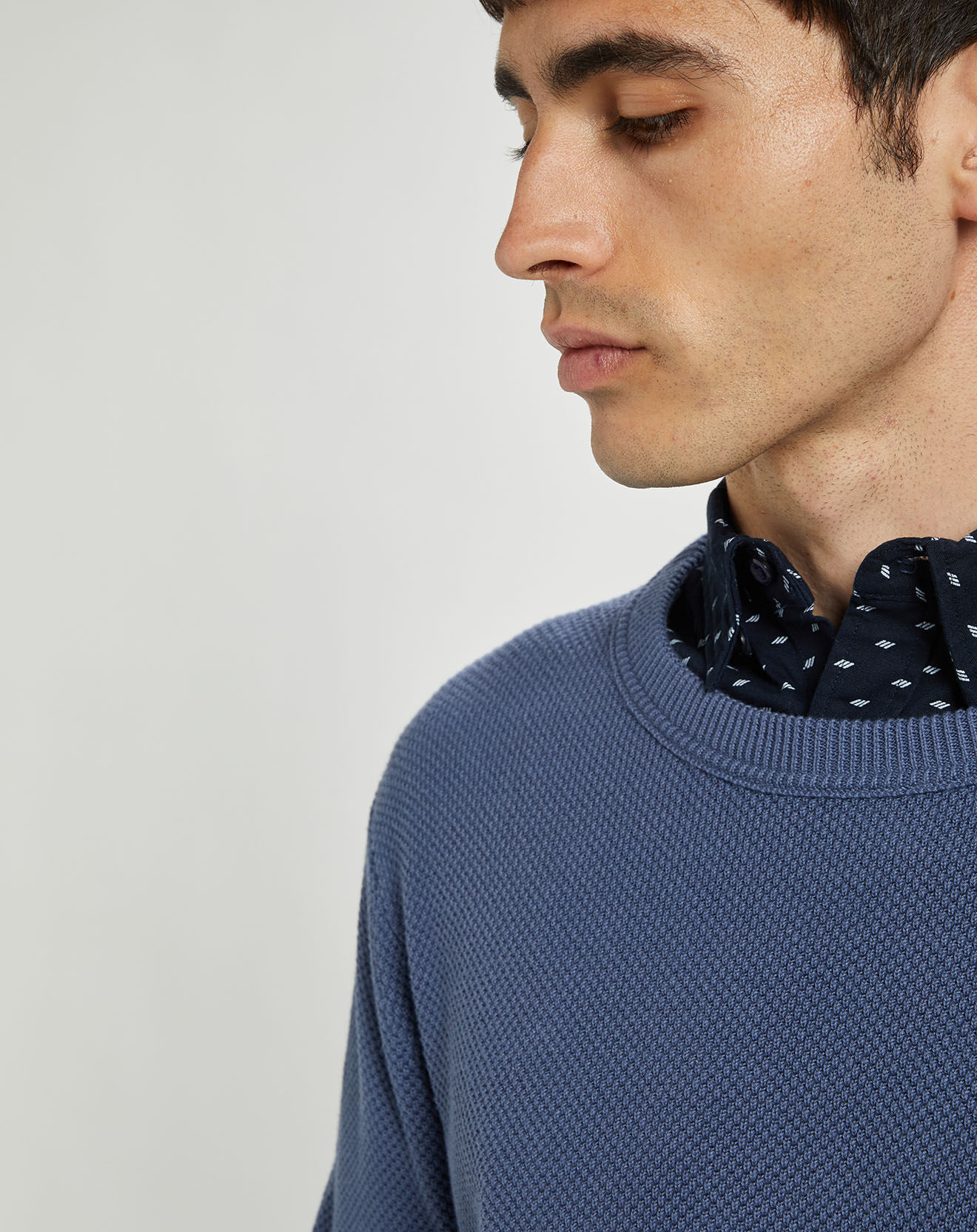 Tommy Hilfiger Pull piqué Structure col rond bleu foncé