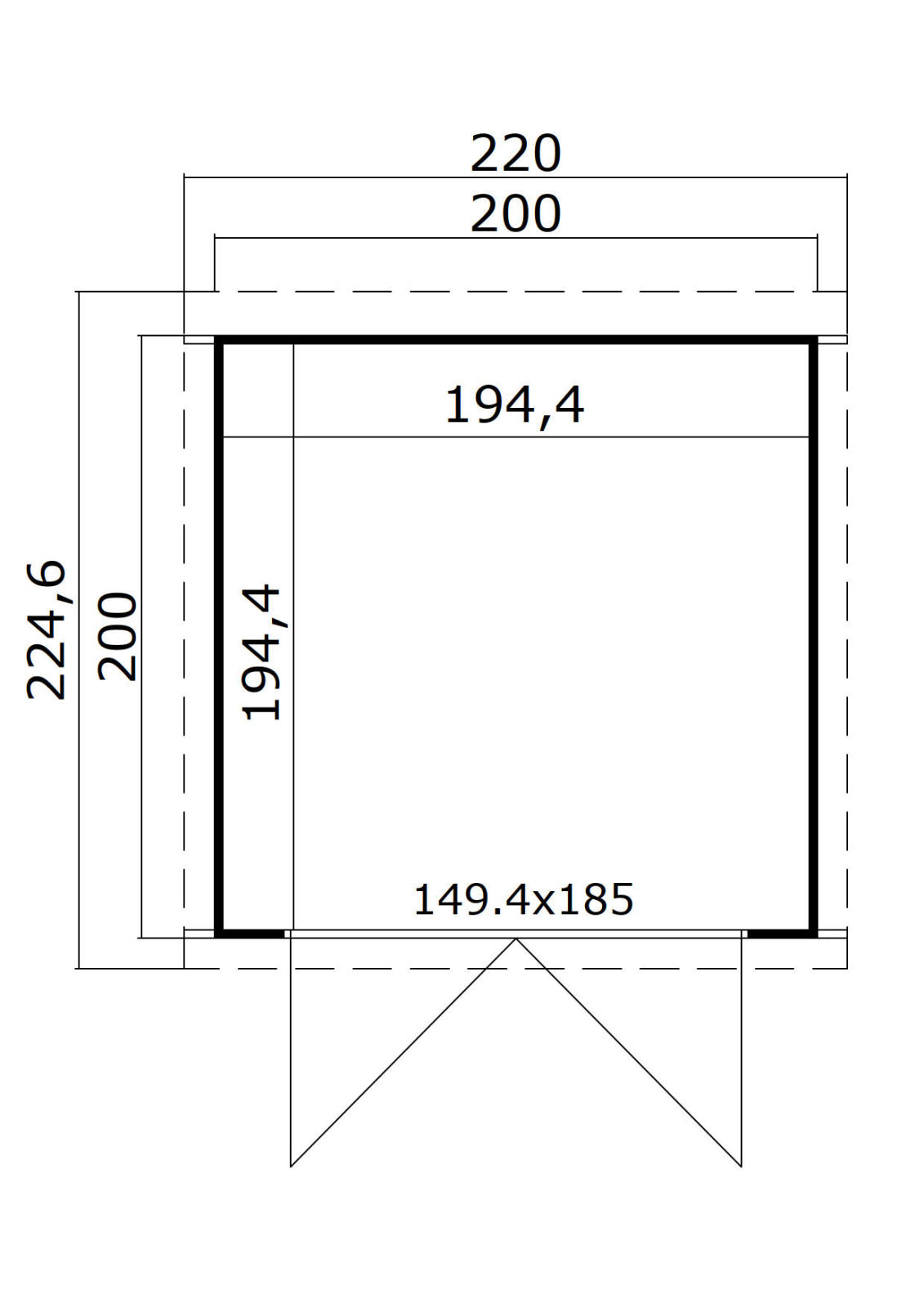 Gartenhaus ZAMBEZI I - Fichte massiv - naturbelassen - 200x200 cm