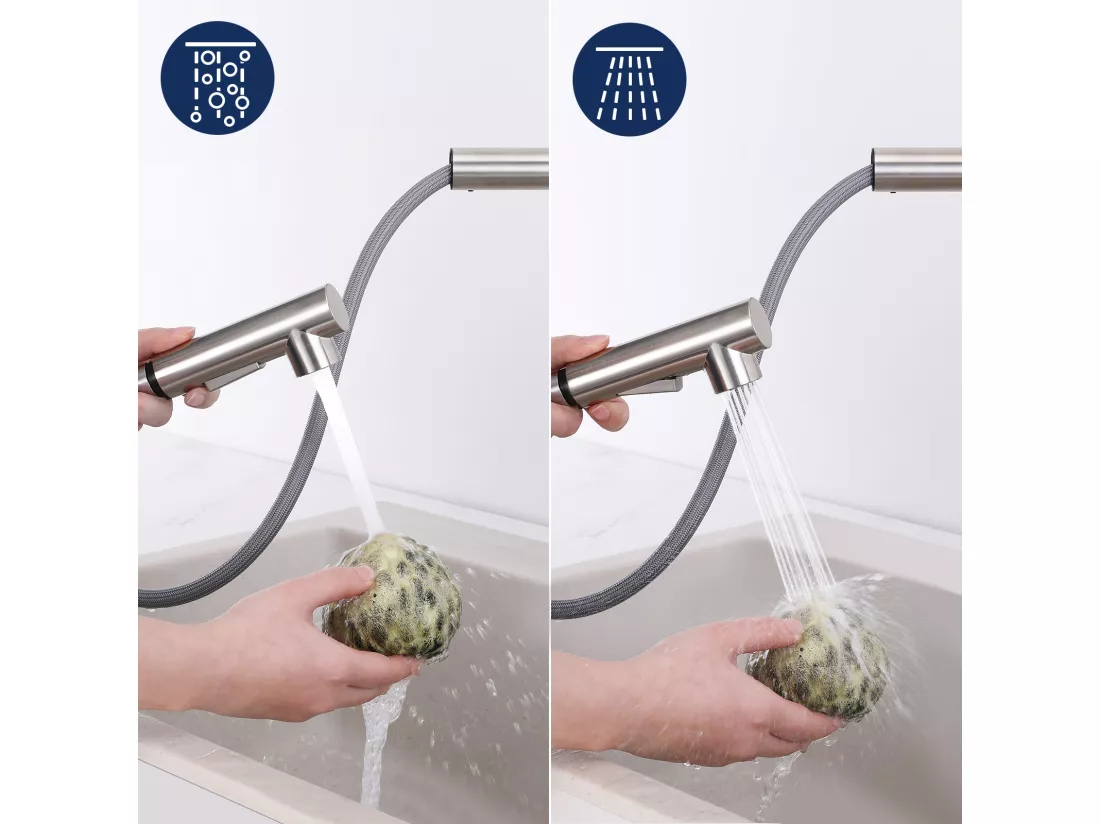 Mitigeur Cuisine avec Douchette Robinet Douchette d'évier Extractible à Deux Jets Mitigeur Evier Bec Haut Pivotant 360°avec Barboteur Démotable