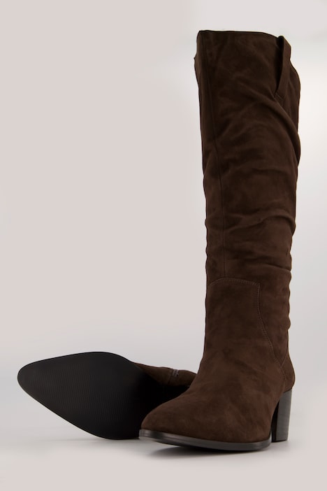 Lederstiefel, XL-Schaft, Veloursleder, Raffungen Weite H
