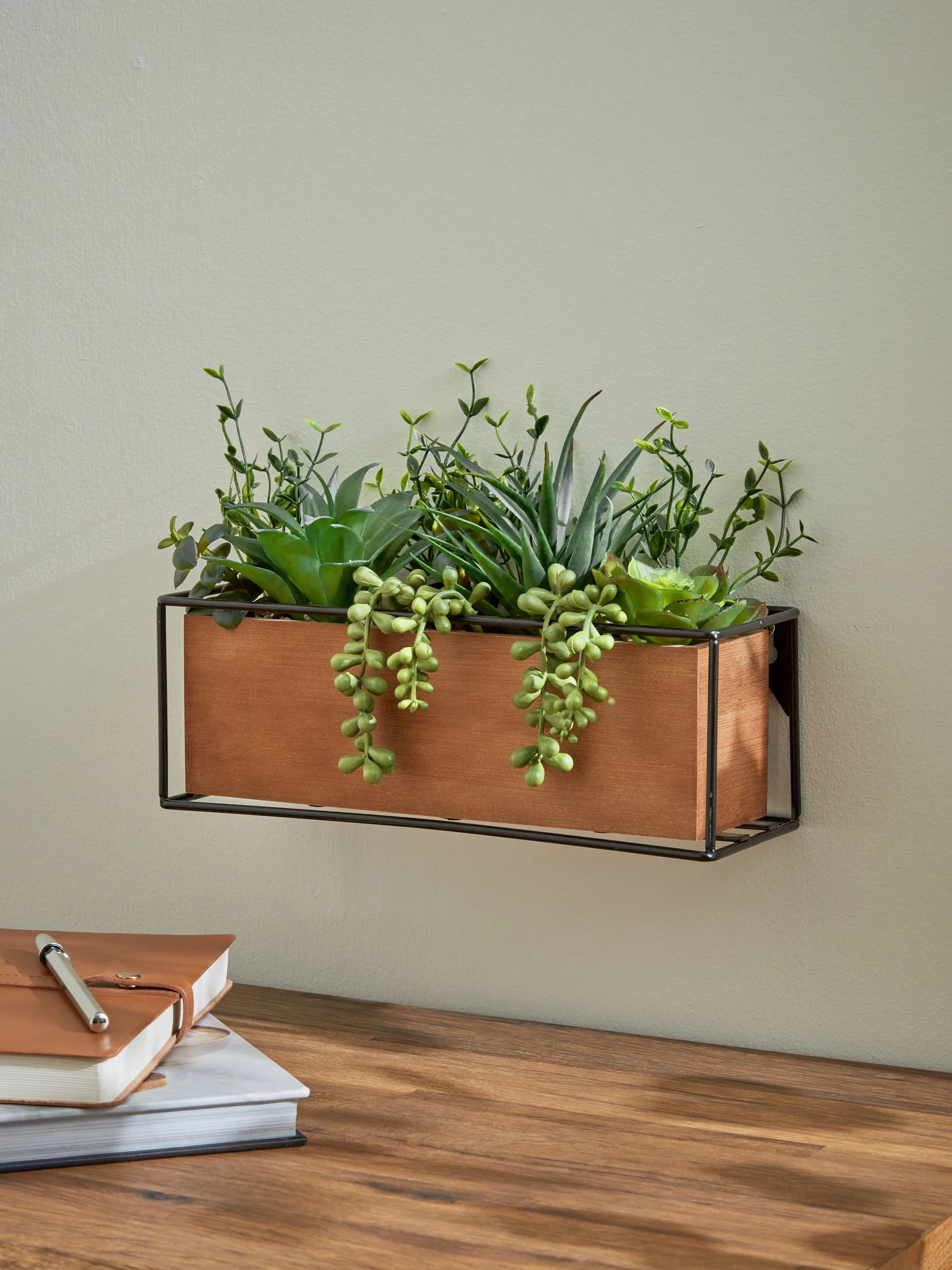 Artificial Succulent Garden in Bronx Wood Trough