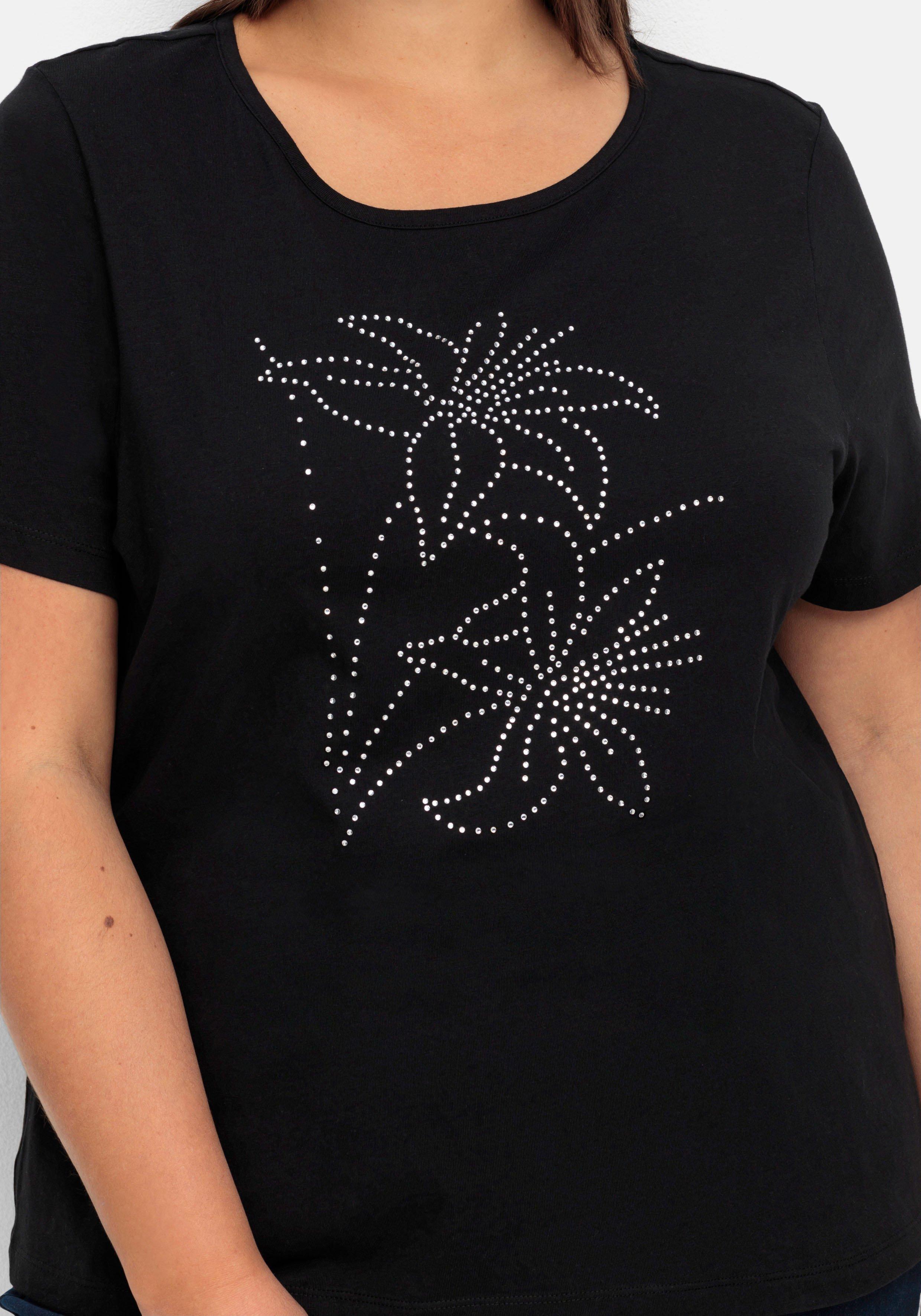 Shirt mit Blumenmuster aus Ziersteinchen vorn