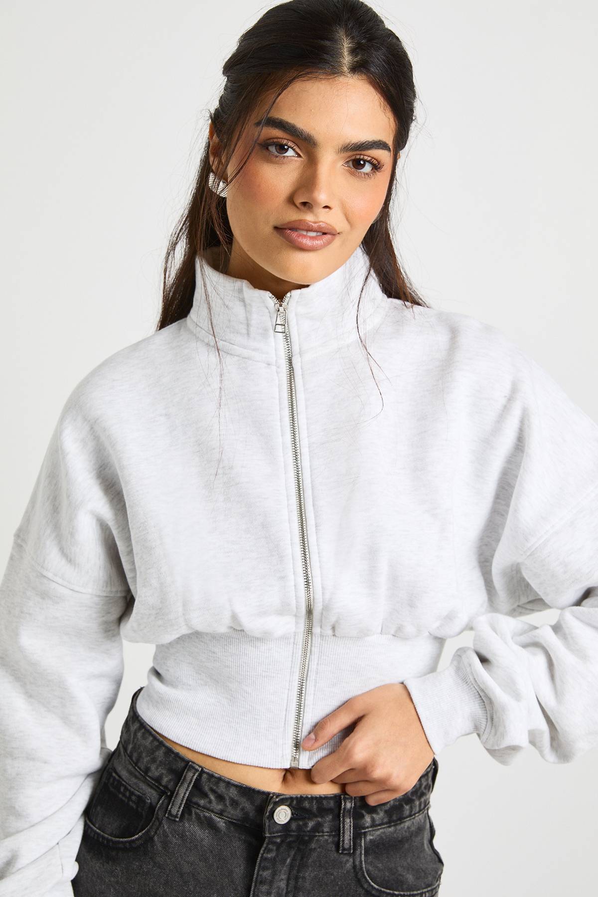 boohoo Veste Zippée Col Montant Taille Cintrée