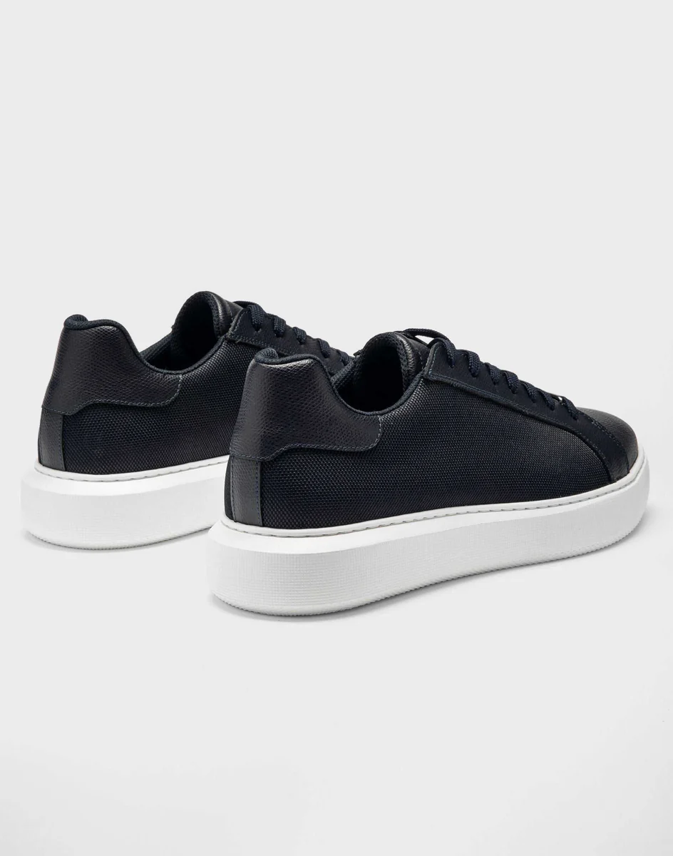 Baskets cuir grainé marine 
